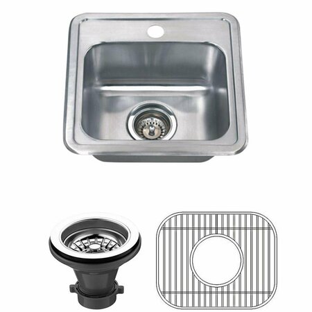 WELLS SINKWARE 15 in. 22 Gauge Drop-in Single Bowl Stainless Steel Bar Sink with Grid Racks & Strainers CMT1515-6-1